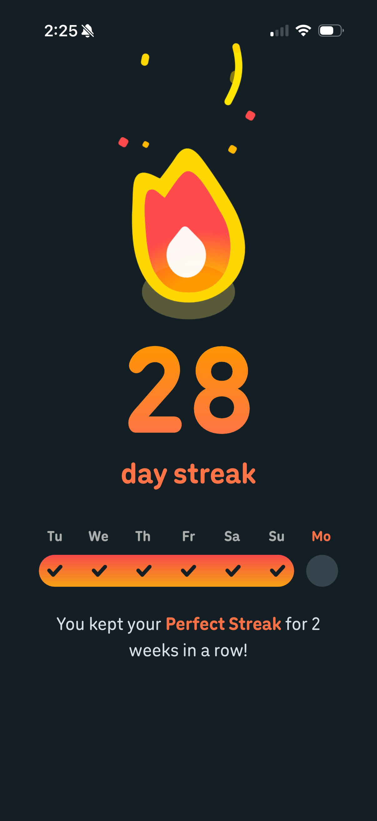 28-day streak with perfect week progress