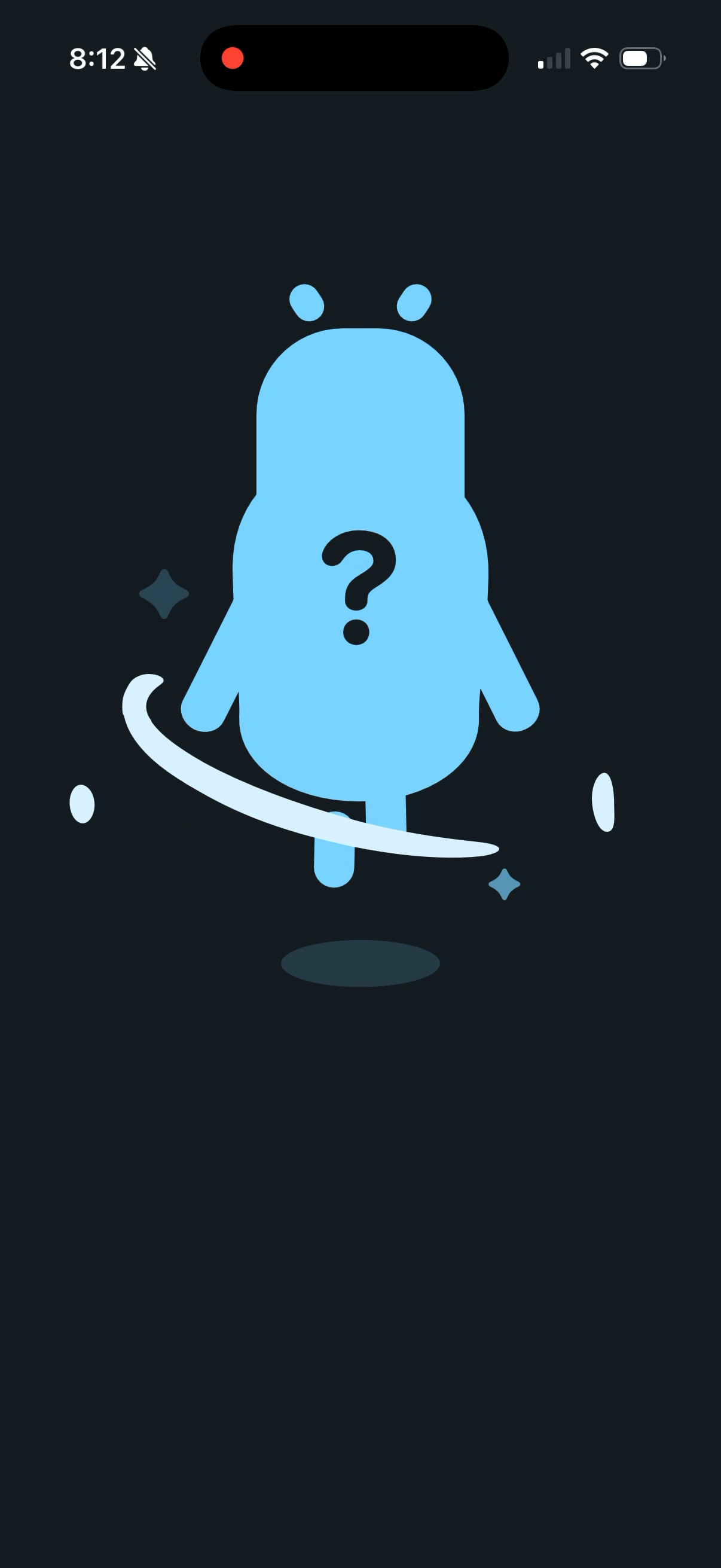A light-blue avatar silhouette with a question mark, mid-spin