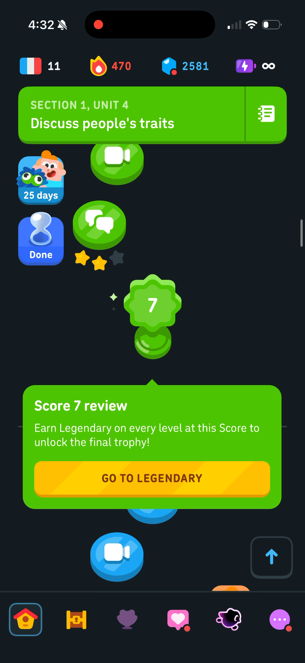 The trophy at the end of Unit 4 with its review popover